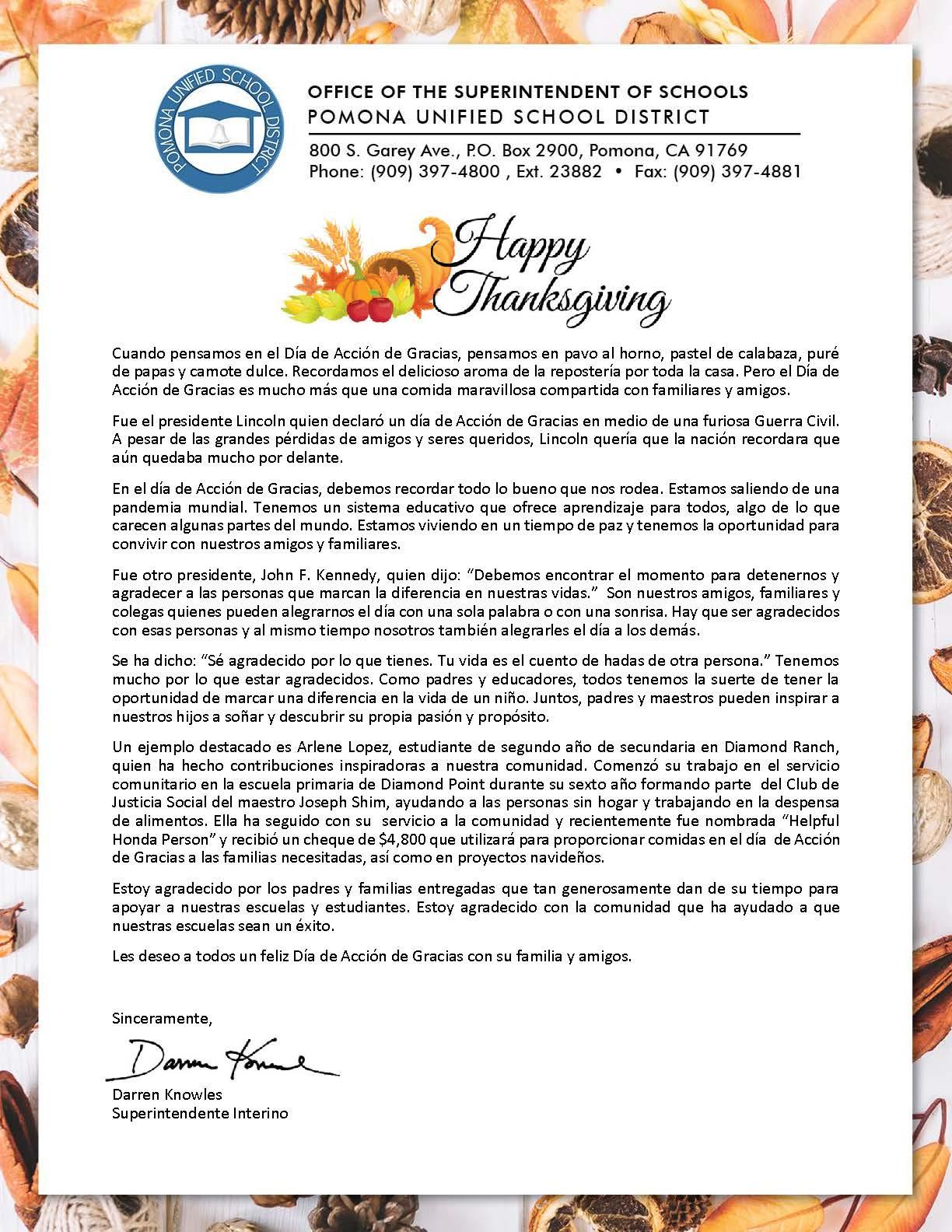 Thanksgiving Message in Spanish